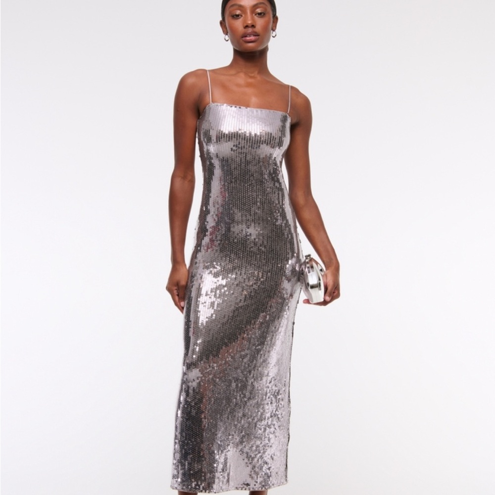 Abercrombie & Fitch Strapless Silver Sequin Dress